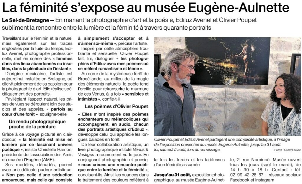 Article Ouest France exposition Ediluz photographe au musée Eugène Aulnette à Le Sel de Bretagne